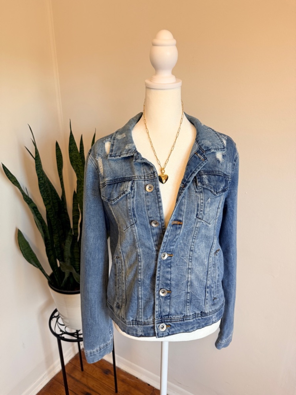TractrBLU | Light Blue Distressed Denim Jacket - Picture 2 of 8